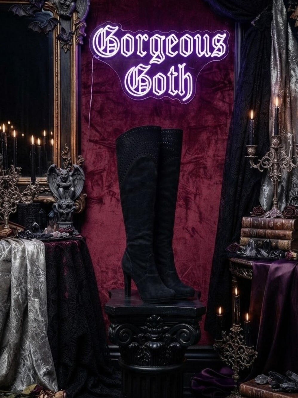 Gothic Black Women's High Heel Knee-High Boots ✨ 🖤
